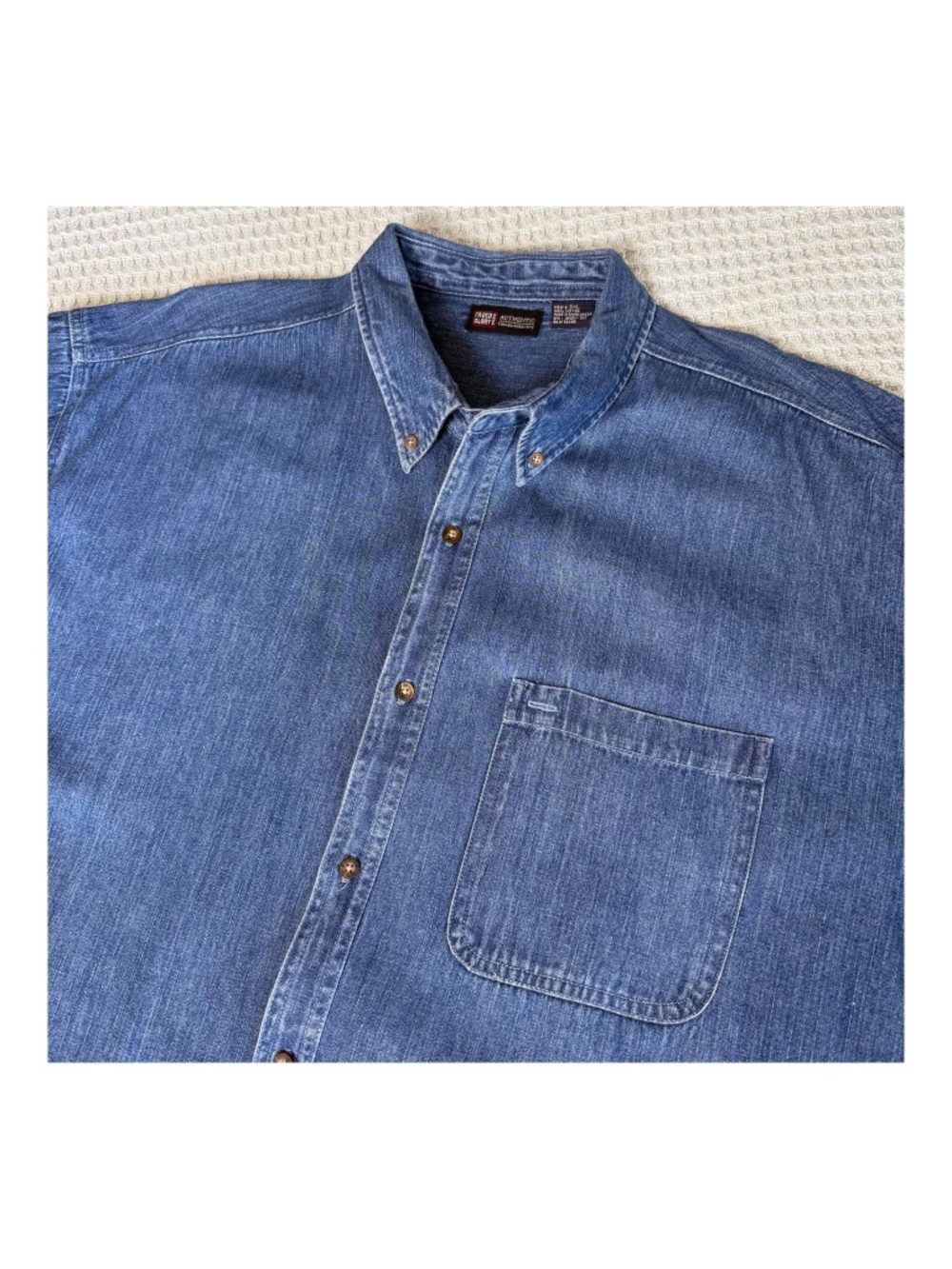Vintage Denim Shirt Short Sleeve Mens 3XL Faded Glory Blue 90s Y2K Minimalist